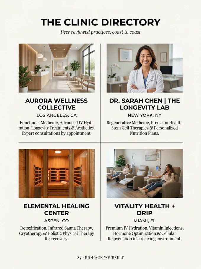The Clinic Directory page of Biohack Yourself magazine