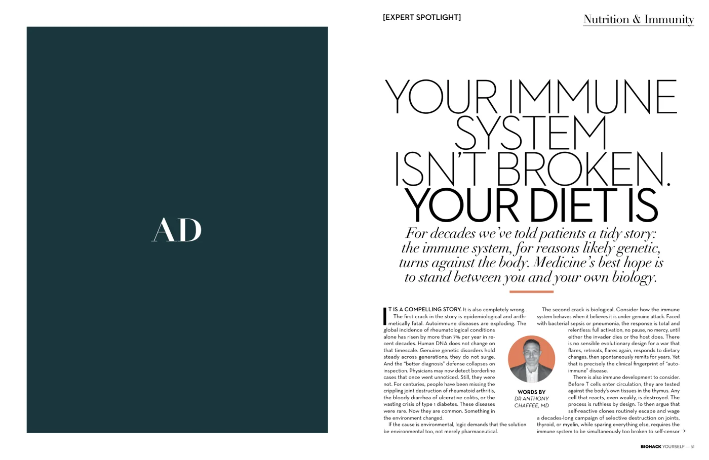 An editorial spread from the Fall issue on immunity
